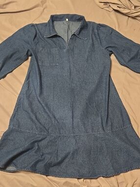 Long Sleeve Denim Shirt Dress in Blue